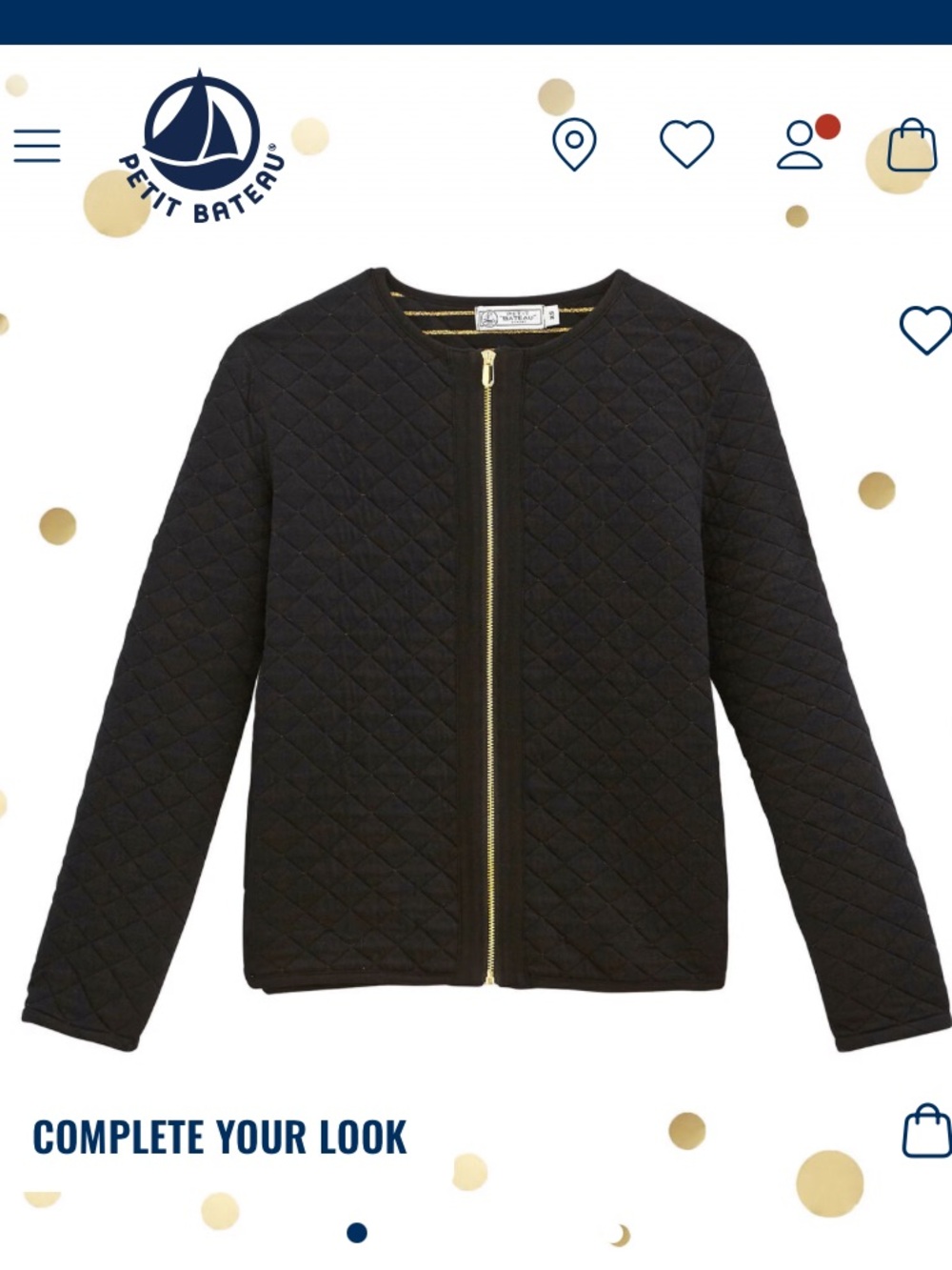 Petit Bateau Quilted Black Zip bomber Jacket cardigan